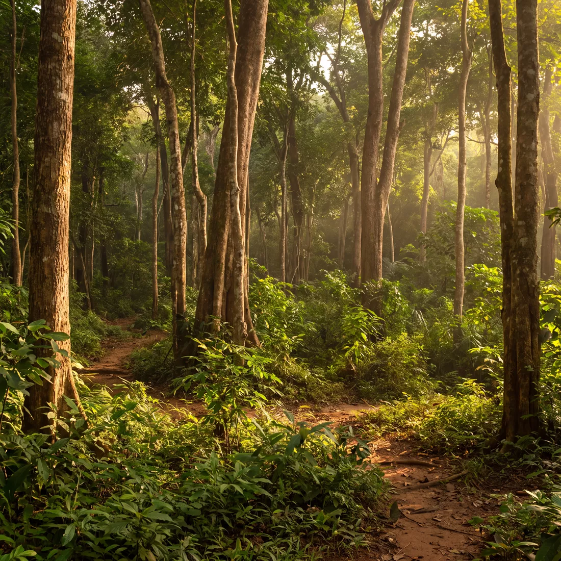 Forest path in morning light