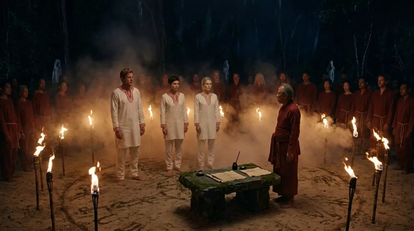 Torch-lit ceremony at night
