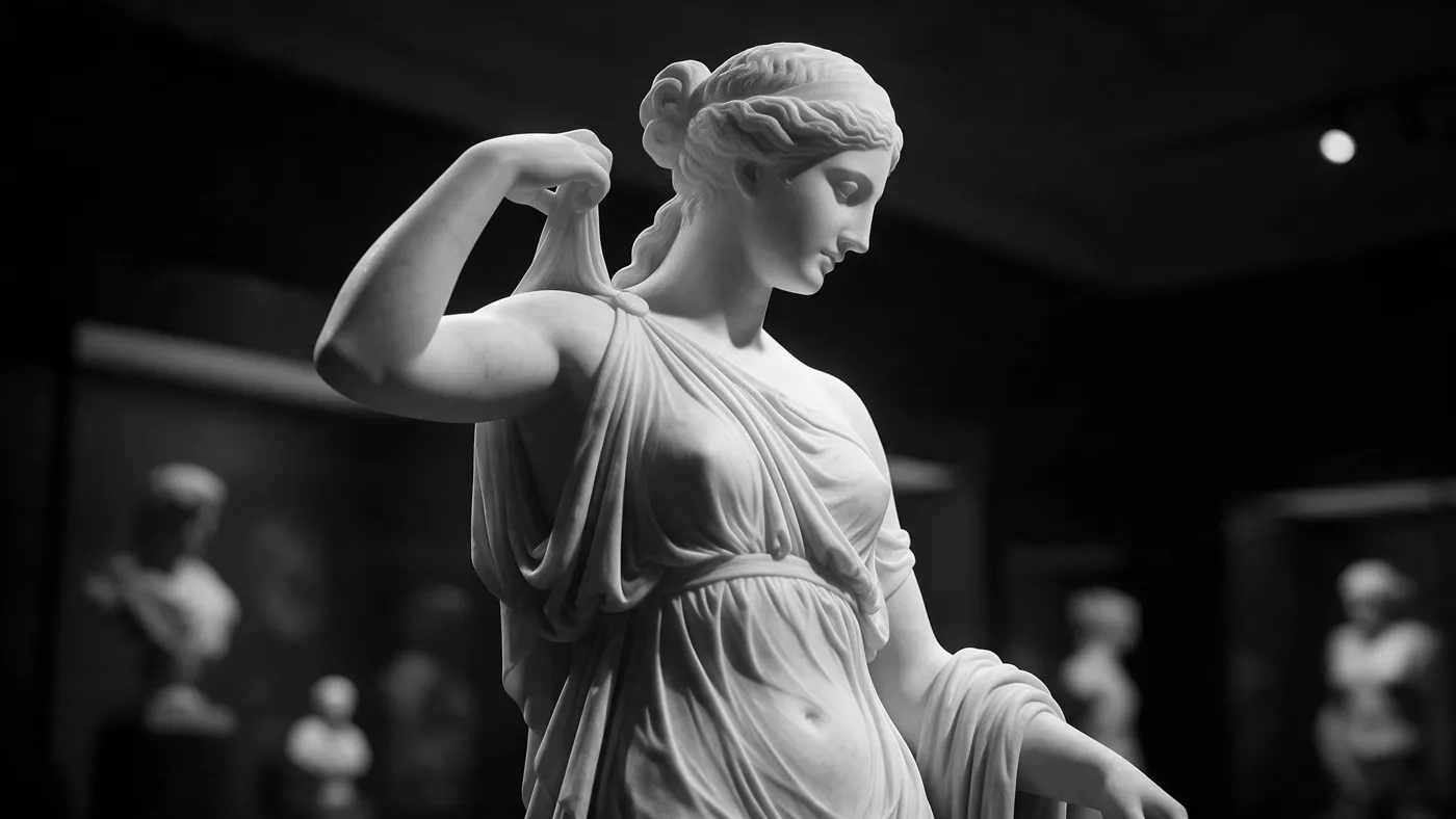 Marble statue in a dark gallery