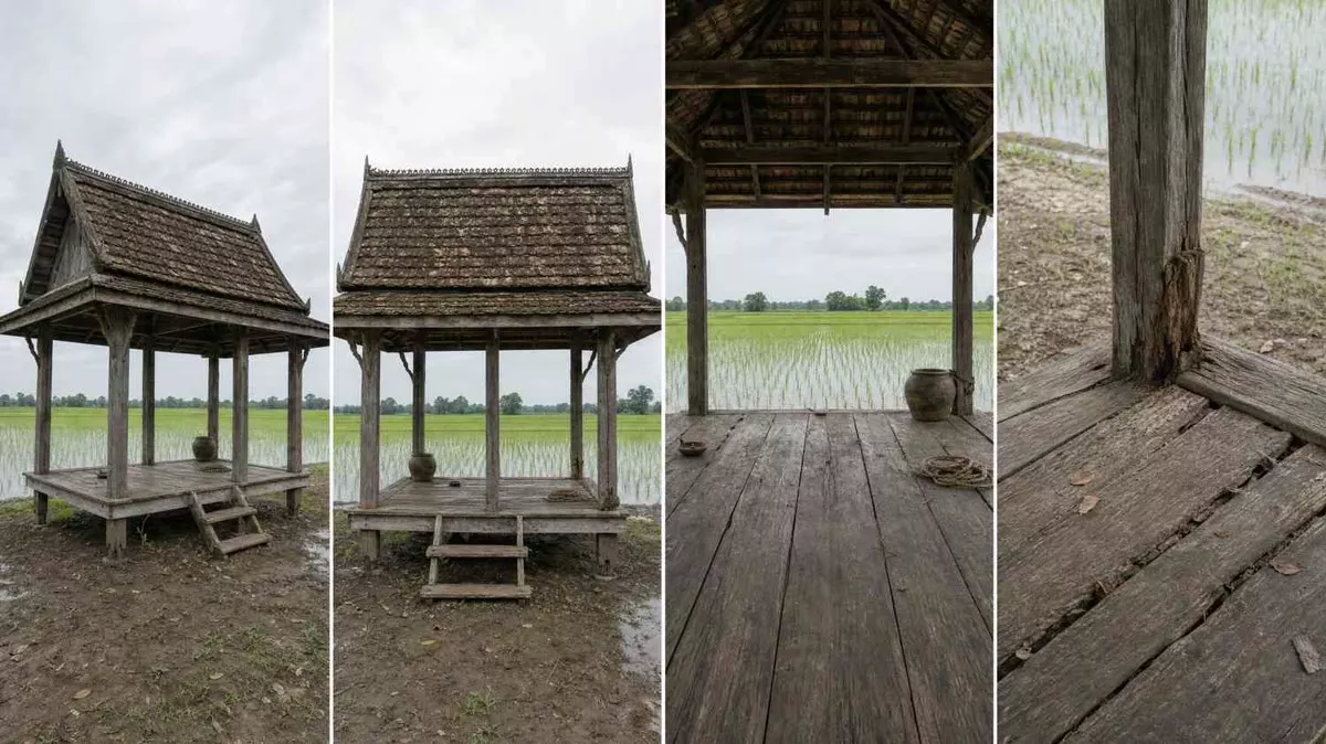 Location sheet of a wooden pavilion in rice fields